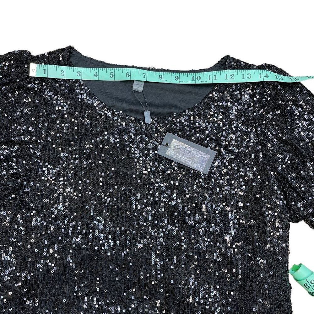 Cable & Gauge Black Sequined Beaded Short Sleeve Lined Dress Size L NWT New - Picture 5 of 12